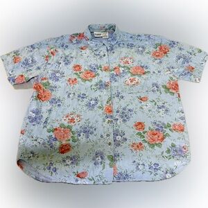Vintage retro Capacity floral light blue casual men’s button down t shirt
